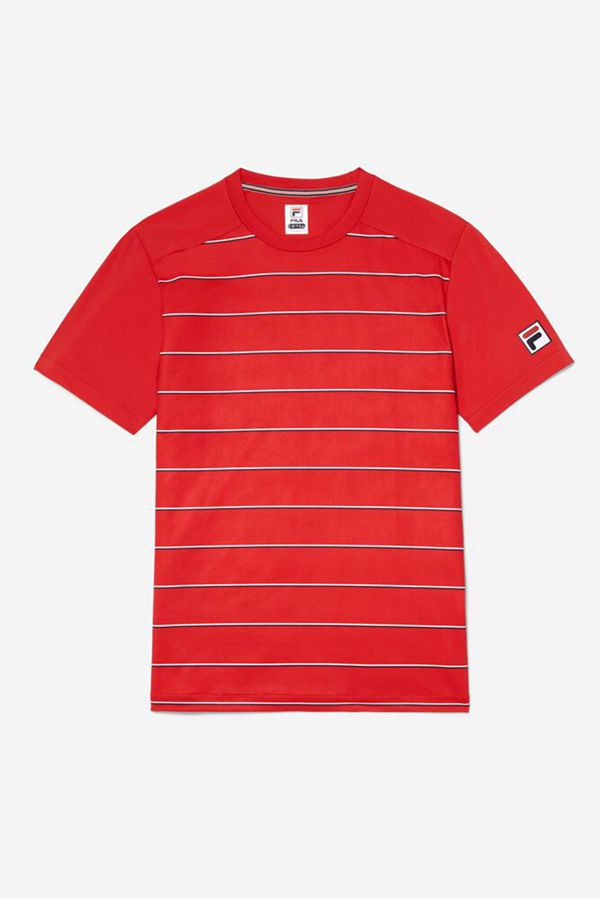 Fila Striped Sleeve Tennis Men's T-Shirts - Red/Stripes,NZ 763-98031